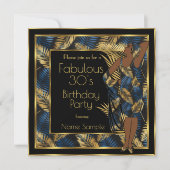 Invitation Fabuleux 30 Anniversaire Party Gold Blue Palms Lad (Devant)