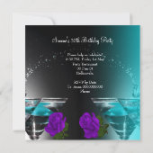 Invitation Fabuleux 30 Anniversaire Turquoise violet Roses Ph (Dos)