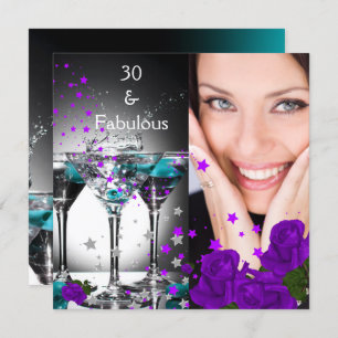 Invitation Fabuleux 30 Anniversaire Turquoise violet Roses Ph