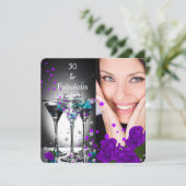 Invitation Fabuleux 30 Anniversaire Turquoise violet Roses Ph (Debout devant)