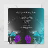 Invitation Fabuleux 30 Anniversaire Turquoise violet Roses Ph (Dos)