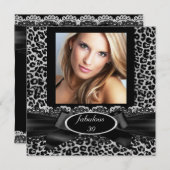 Invitation Fabuleux 30 Black White Leopard Photo Anniversaire (Devant / Derrière)