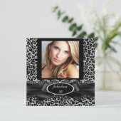Invitation Fabuleux 30 Black White Leopard Photo Anniversaire (Debout devant)