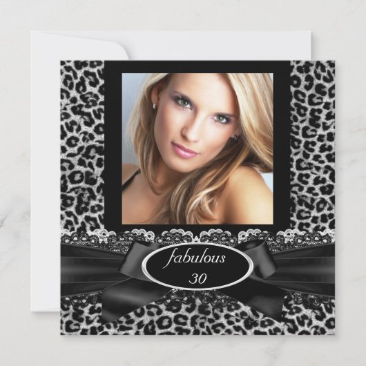 Invitation Fabuleux 30 Black White Leopard Photo Anniversaire (Devant)