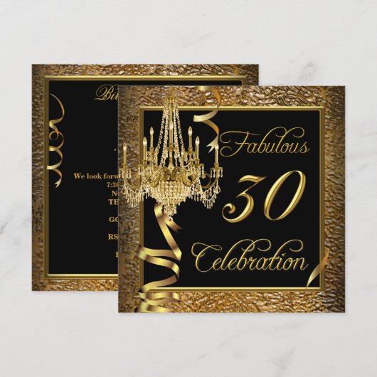 Invitation Fabuleux 30 Celebration Gold Black Chandelier (Devant / Derrière)