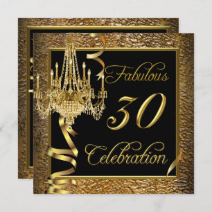 Invitation Fabuleux 30 Celebration Gold Black Chandelier