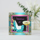 Invitation Fabuleux 30 Champagne d'or Turquoise rose Annivers (Debout devant)