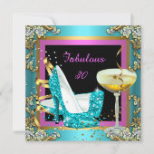 Invitation Fabuleux 30 Champagne d'or Turquoise rose Annivers (Devant)