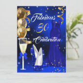 Invitation Fabuleux 30 Champagne Party Royal Blue Heels Gold (Debout devant)