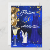 Invitation Fabuleux 30 Champagne Party Royal Blue Heels Gold (Devant)