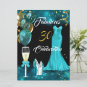 Invitation Fabuleux 30 Champagne Party Turquoise Blue Heels G (Debout devant)