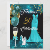 Invitation Fabuleux 30 Champagne Party Turquoise Blue Heels G (Devant)