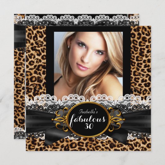 Invitation Fabuleux 30 Gold Black Leopard fête d'anniversaire (Devant / Derrière)