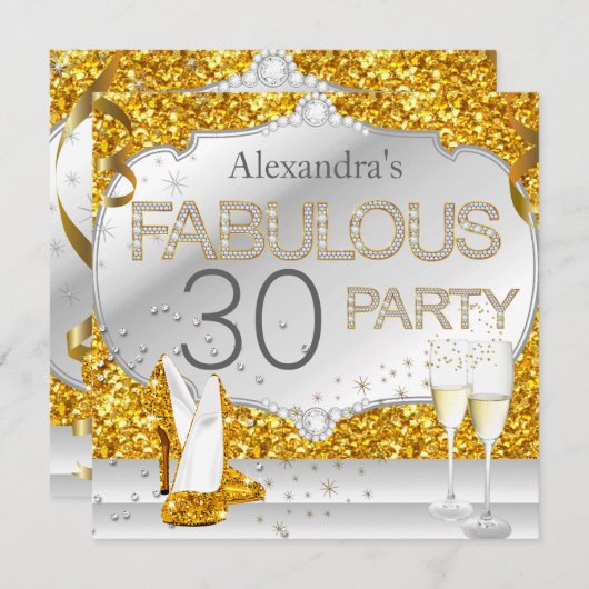 Invitation Fabuleux 30 Gold Parties scintillant Glamor fête d (Devant / Derrière)