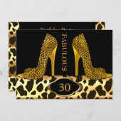 Invitation Fabuleux 30 Leopard Gold Cheetah High Heels Party (Devant / Derrière)
