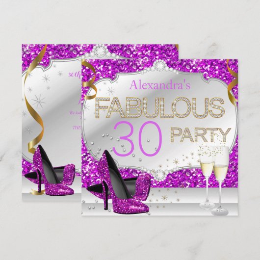 Invitation Fabuleux 30 Parties scintillant rose glamour fête (Devant / Derrière)