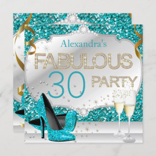 Invitation Fabuleux 30 Parties scintillant Turquoise Glamor f