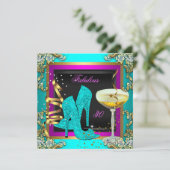Invitation Fabuleux 30 Pink Turquoise Gold fête d'anniversair (Debout devant)