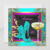 Invitation Fabuleux 30 Pink Turquoise Gold fête d'anniversair (Devant)