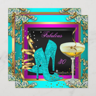 Invitation Fabuleux 30 Pink Turquoise Gold fête d'anniversair