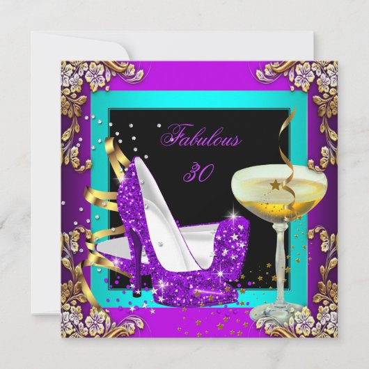 Invitation Fabuleux 30 Purple Turquoise Parties scintillant G (Devant)