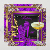 Invitation Fabuleux 30 violet rose léopard fête d'anniversair (Devant / Derrière)