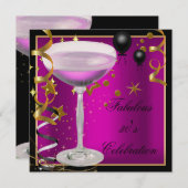 Invitation Fabuleux 30e Soirée d'Anniversaire Noir en Or Rose (Devant / Derrière)