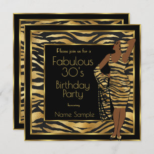 Invitation Fabuleux 30's Anniversaire Party Black Gold Deco d