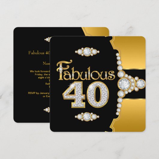 Invitation Fabuleux 40 40e anniversaire Gold Black Diamond (Devant / Derrière)