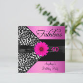 Invitation Fabuleux 40 Anniversaire Fête Chaud Pink Leopard (Debout devant)