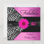 Invitation Fabuleux 40 Anniversaire Fête Chaud Pink Leopard (Devant)