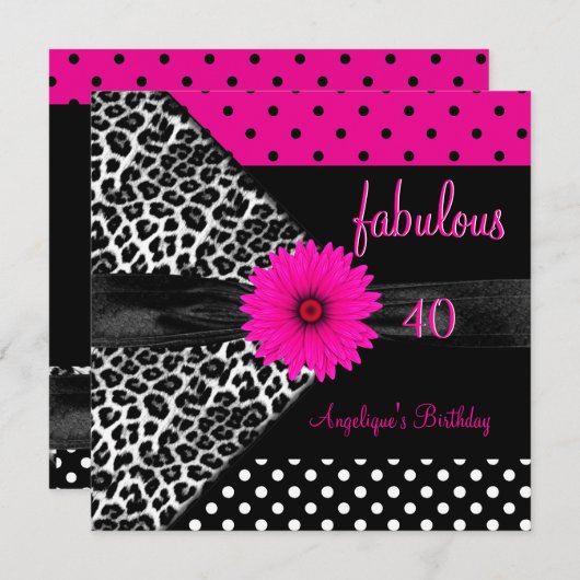 Invitation fabuleux 40 Anniversaire Zebra Spot Polka Dot (Devant / Derrière)