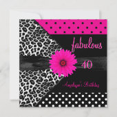 Invitation fabuleux 40 Anniversaire Zebra Spot Polka Dot (Devant)