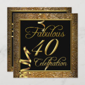 Invitation Fabuleux 40 Celebration Gold Black Anniversaire (Devant / Derrière)