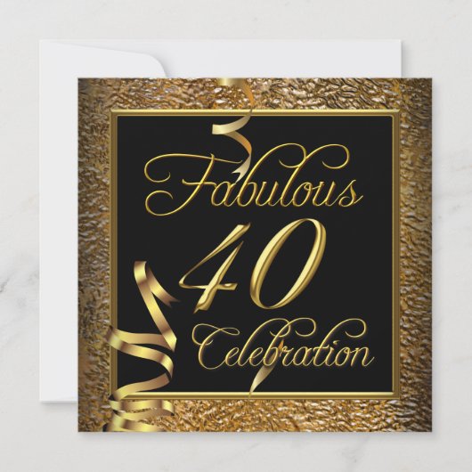 Invitation Fabuleux 40 Celebration Gold Black Anniversaire (Devant)