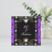 Invitation Fabuleux 40 Damask Floral Purple Black 40th Party (Debout devant)