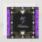 Invitation Fabuleux 40 Damask Floral Purple Black 40th Party (Devant)