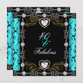 Invitation Fabuleux 40 Damask Turquoise Black Silver 40e anni (Devant / Derrière)