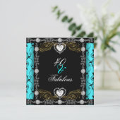 Invitation Fabuleux 40 Damask Turquoise Black Silver 40e anni (Debout devant)