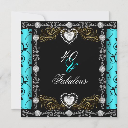 Invitation Fabuleux 40 Damask Turquoise Black Silver 40e anni (Devant)