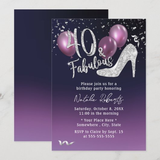 Invitation Fabuleux 40 Deep Purple Girl 40e anniversaire (Devant / Derrière)