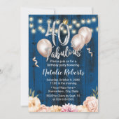 Invitation Fabuleux 40 Elégant Marine Floral Queen Anniversai (Devant)