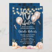 Invitation Fabuleux 40 Elégant Marine Floral Queen Anniversai (Devant / Derrière)