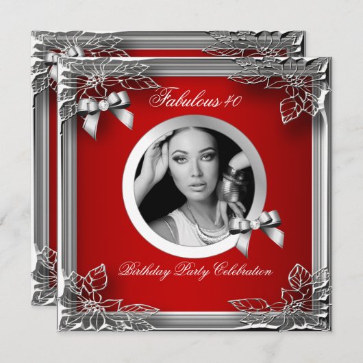 Invitation Fabuleux 40 Elegant Rouge Diamant Silver Photo Noi (Devant / Derrière)