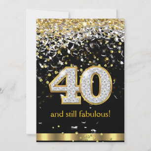 Invitation Fabuleux 40 Gold Silver Streamers 40e anniversaire