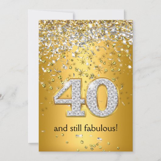 Invitation Fabuleux 40 Gold Silver Streamers 40e anniversaire (Devant)