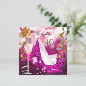 Invitation Fabuleux 40 Hot Pink Gold Bubbles Parties scintill (Debout devant)