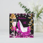 Invitation Fabuleux 40 Hot Pink Gold Bubbles Parties scintill (Debout devant)