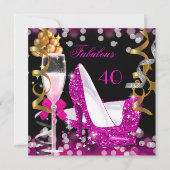 Invitation Fabuleux 40 Hot Pink Gold Bubbles Parties scintill (Devant)