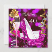 Invitation Fabuleux 40 Hot Pink Gold Bubbles Parties scintill (Devant)
